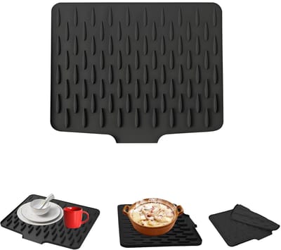 Unyqoos® Zwarte multifunctionele siliconen afdruipmat voor keuken en badkamer, 40 x 32,5 cm