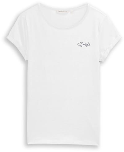 Tom Tailor Denim - Slim fit T-shirt met borduursel - Maat XXL - Whisper White
