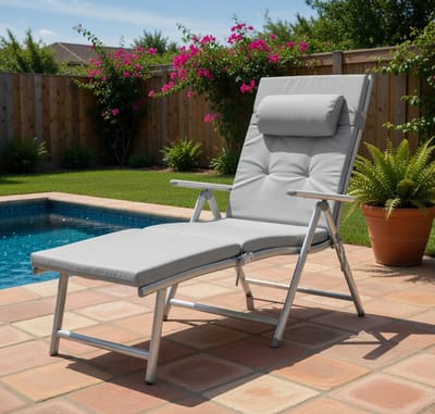 Ligstoel inklapbaar 7-standen verstelbaar 90–160° met 6 cm dik kussen, afneembaar hoofdkussen, ademend kunstvezelweefsel, 150 kg draagkracht, 22 x 58 x 73 cm opvouwbaar – luxe relaxstoel / tuin ligbed / camping loungestoel – Nicolehome