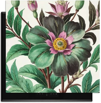 KitchenArt - Botanical Grace – Inductie Beschermer - 59x52 cm - Kookplaat Beschermer - Luxe Afdekplaat Inductieplaat - Anti-slip & Oprolbaar - Beschermmat Inductiekookplaat