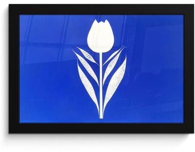 Poster in lijst - Fotolijst 30x20 cm - Posters - Tulp - Minimalistisch - Bladeren - Wit - Posterlijst zwart - Decoratie - Wanddecoratie woonkamer - Muurdecoratie slaapkamer