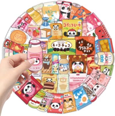 Gelukkige Cartoon Snack Stickers - 50 Waterdichte Stickers voor Skateboard, Koffer en Laptop - Perfect voor Kinderen en Tieners