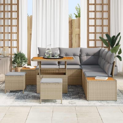 vidaXL - Tuinbank - Set - 8 - st - 7-Aantal - zitplaatsen - Beige - en - Lichtgrijs