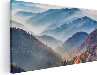 Artaza Canvas Schilderij Bergen - 40x20 cm - Klein - Wanddecoratie Herfst - Muurdecoratie Landschap - Schilderijen Op Canvas Natuur