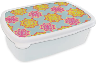 Broodtrommel Wit - Lunchbox Flower Power - Design - Hippie - Brooddoos 18x12x6 cm - Brood lunch box - Broodtrommels voor kinderen en volwassenen