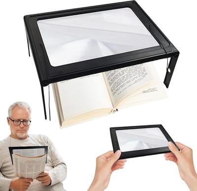 Drie leesloepen met verlichting voor ouderen, grote opvouwbare loep met 12 dimbare LED's, ideaal voor boeken, naaien en lezen