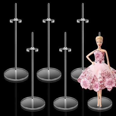 Dailygoods- Poppenstandaard Verstelbaar - 6 Stuks Poppendisplayhouder - Transparante Mini Poppenstandaard - Poppenaccessoires - Hoogte 26 cm - Duurzaam Acryl - Poppenhouder