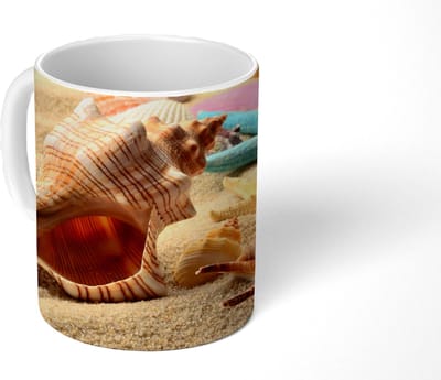 Mok - Koffiemok - Zeester - Schelpen - Zand - Strand - Mokken - 350 ML - Beker - Koffiemokken - Theemok