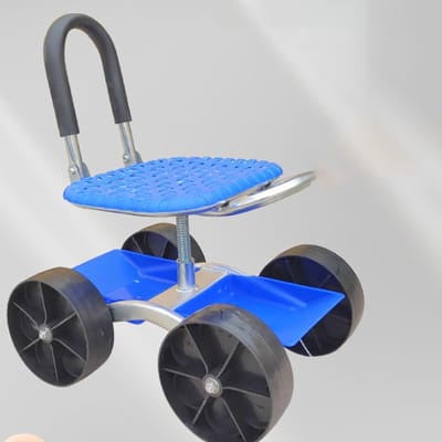 Tuinkar met zitting - Draaibare kruk - Tuinonderhoud - In hoogte verstelbaar - 37cm - Blauw