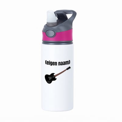 Hacebo® - zwarte elektrische gitaar met eigen naam waterfles met rietje roze - Gitaar - muziek liefhebbers - gitaristen - gitaar liefhebbers - verjaardag - cadeau - kado - water fles - 650ML