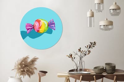 WallCircle - Wandcirkel - Muurcirkel - Blauw - Snoep - Regenboog - Aluminium - Dibond - 90x90 cm - Binnen en Buiten