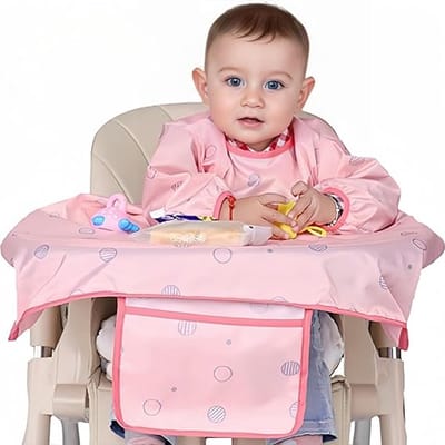 YAGXIG slabbetje met lange mouwen-babyschort-babyovertrek-slabbetje-waterdicht en vuilafstotend-roze