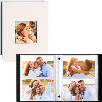 Fotoalbum 10 x 15 cm voor 200 foto's, 2 pakketten, linnen, ideaal voor landschapsfoto's, beige kleur