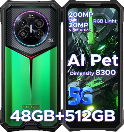 DOOGEE V50 5G - AI telefoon - Robuuste Smartphone - Android 16 - Dimensity 8300 - 48GB RAM + 512GB ROM / 2TB TF - 11000mAh/66W - RGB-sfeerlicht- 6,78 inch FHD+ - 200MP + 32MP -NFC - Face ID - Gemini AI -WIFI6E -Vingerafdrukherkenning - GPS