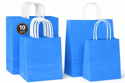 20 x blauwe papieren draagtassen – 2 formaten 18x8x22 cm & 22x10x28 cm – Kraft papier tasjes met handvat blauw