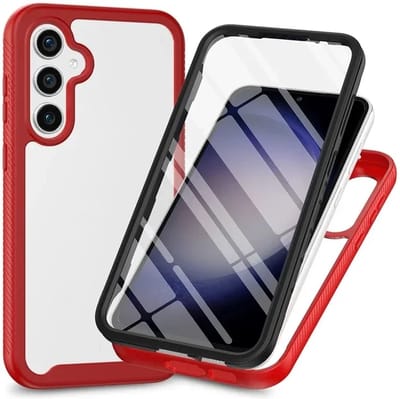 Hoesje met Ingebouwde Screenprotector Geschikt voor Samsung Galaxy A35 | Full Protect valbescherming | Schokbestendige Beschermhoes tegen Vallen | Shockproof | Doorzichtig / Rood