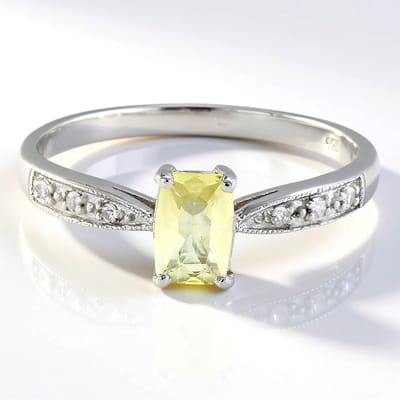 Cavill - Zilveren Ring 925 Sterling Zilver - Gele Xia-Apatiet 0 36 ct en Witte Topaas Briljant Slijpsel - Elegante Damesring Maat 17