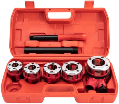 Flolife - Pijpdraadsnijset BSPT 5 Delig - Pijpsnijder Set - Handmatige Pijp Threader - Ratel Draadsnijder - 3/8 tot 1-1/4 Inch