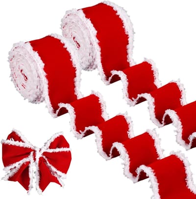 Kerstlinten 2 Rollen - Velvet Lint - Cadeaus Versieren - Buigzame Draadrand - 11m x 6.3cm - Rood