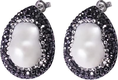 Zoetwater parel oorbellen Bright Pearl Big Teardrop - oorstekers - echte parels - wit - zwart - stras steentjes - sieraden doosje - parel oorbellen dames - parel oorknopjes