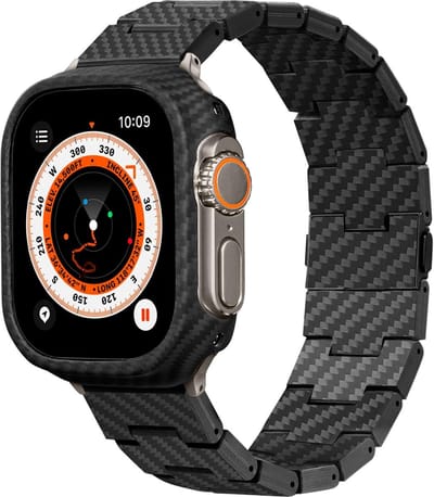 Bracelet Pitaka Fibre de Carbone Moderne Pour      Apple Watch 1/2/3/4/5/6/7/8/9/10/11/Se/Se 3/Ultra/Ultra 2/Ultra 3 Noir Gris