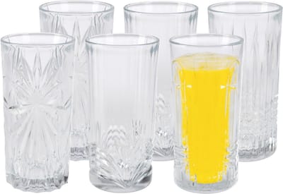 Excellent Houseware Drinkglazen Palm Springs - 6x - helder transparant - glas - 380 ml - met glas decoraties