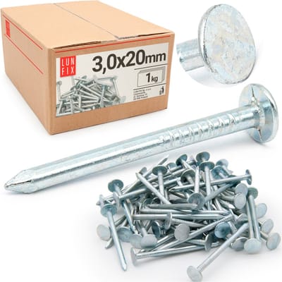 LUN FIX - Stahlnägel 3 x 20 mm - 1kg (ca. 710 stk.) - Onverzinkte bouwnagels - Nagels voor timmerwerk