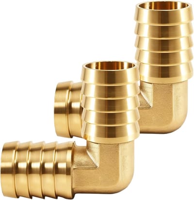 2 Stuks 25mm Messing Slangadapter, 1 Inch Messing Slangbuis, 90 Graden Barb, Pijpverbinder voor Water, Lucht en Olie, Ideaal voor Hoekige Pijpaansluitingen
