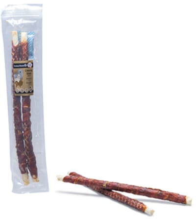 ** 2 X **Cocapet by beeztees - hondensnack - chewing sticks met eend -2 st van 45 cm /verpakking = 4 sticks - tandverzorgend - gelukmaker voor uw viervoeter - -geen toegevoegde smaakstoffen , kleurstoffen en suikers