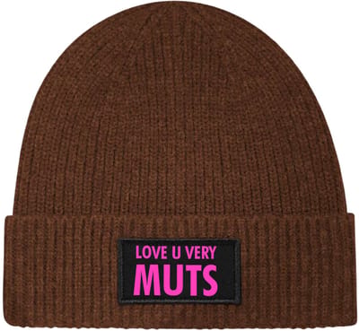 Love u very muts wintermuts rib walnut | fluor roze - soBAD. | Wintersport | Après ski verkleedkleren | Unisex | Heren en Dames Beanief