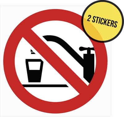 Pictogram/ stickers (2x) | Geen drinkbaar water | 10 x 10 cm | Water toevoer | Drinkwater | Kraan | Niet drinkbaar | Voedselveiligheid | Waarschuwing | Drinken | B&B | Vakantiehuis | 2 stuks
