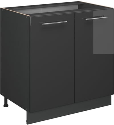 Vicco Keukenonderkast Fame-Line, Antraciet Hoogglans/Antraciet, 80 cm marmer werkblad
