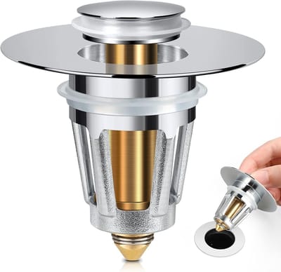 Wastafelstopper met haarvanger voor de badkamer - voor 1,1 - 1,5 inch Bullet Core Push Type Wastafel Pop Up Afvoerfilter, Anti-verstopping wastafelstop, geen overloop met mand haarvanger