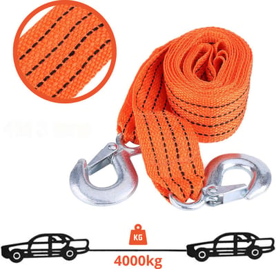 Sleepkabel 4 Ton – 4 Meter Sterke Sleepband met Stalen Haken - Oranje / Geel