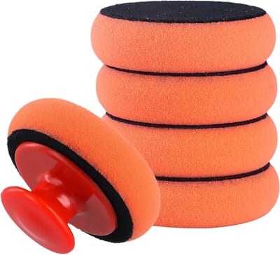 Polijstspons met 5 polijstpads (90 mm) en antislip handgreep voor waxen, polijsten en lamineren van voertuigen, ideaal voor auto’s, motoren en vrachtwagens