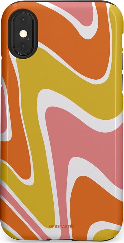 Casetastic hoesje geschikt voor Apple iPhone X / Apple iPhone XS - Dubbellaagse bescherming - Retro rave - Fashion Case - Goud Terracotta Koraal Wit