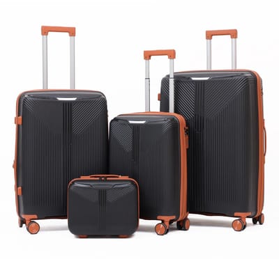 Casamayra Luxe Kofferset 3-Delig Incl. Underseat Koffer - Lichtgewicht Hardcase - Expandable - Ingebouwd Cijferslot - 360° Wielen - Black and brown