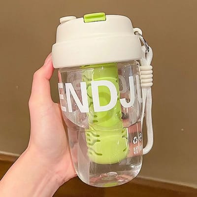 Strobeker Draagbaar met Touwontwerp Thee Scheiding Bloementhee Kop Huishouden Voedselkwaliteit Materiaal Dubbel Drinken Plastic Beker white