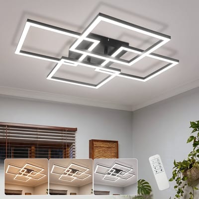 NETTLIFE LED Plafondlamp Vierkant – 43W – Dimbaar – Met Afstandsbediening – Modern Design – Plafondverlichting voor Woonkamer Slaapkamer Keuken & Kantoor