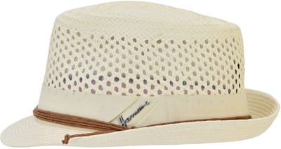 Herman chapeau petit bord relevé à l'arrière en paille papier blanche uni ajouré avec ceinture en lacet