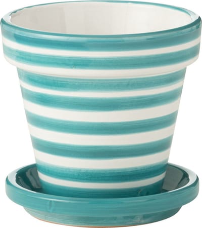 J-Line bloempot Granada Stripes Handmade + Painted - keramiek - aqua - small - Ø 21 cm