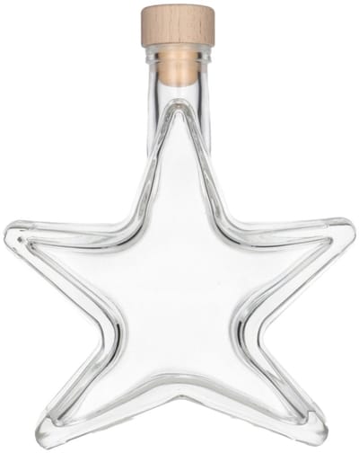 Glazen Fles 'Ster' - 200 ml - Decoratieve Flessen, Glazen Flesjes Met Dop - Vorm: Ster Glas - Transparante Fles - Glas - 1 Stuk