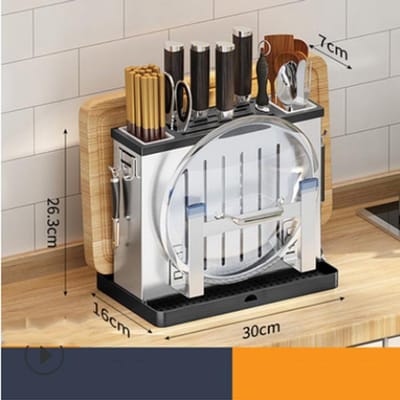 Organisateur de cuisine en acier inoxydable, fourchette cuillère couteau support planche à découper couverts étagère de rangement égouttoir accessoires de cuisine silver