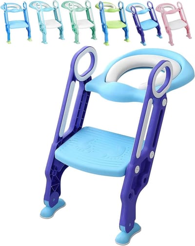 Toiletverkleiner Kinderen - Baby Toilet - Zindelijkheidstraining - Opvouwbaar Met Trap - 2-7 Jaar - Blauw Paars