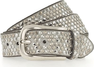 b.belt Leren riem Zoe Silver Stud Belt W105 Light Grey Lichtgrijs