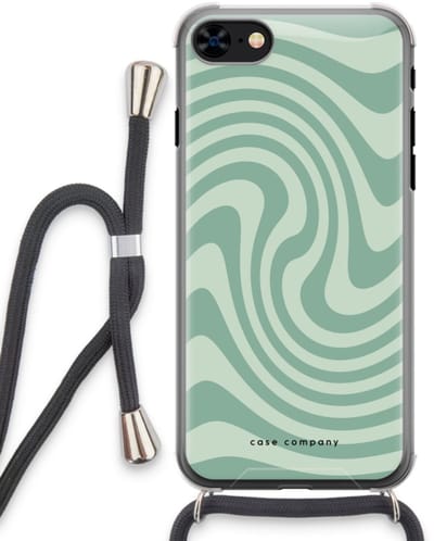 Case Company® - Hoesje met koord geschikt voor iPhone 8 hoesje met Koord - Swirl Groen - Telefoonhoesje met Zwart Koord - Bescherming aan alle Kanten en Over de Schermrand