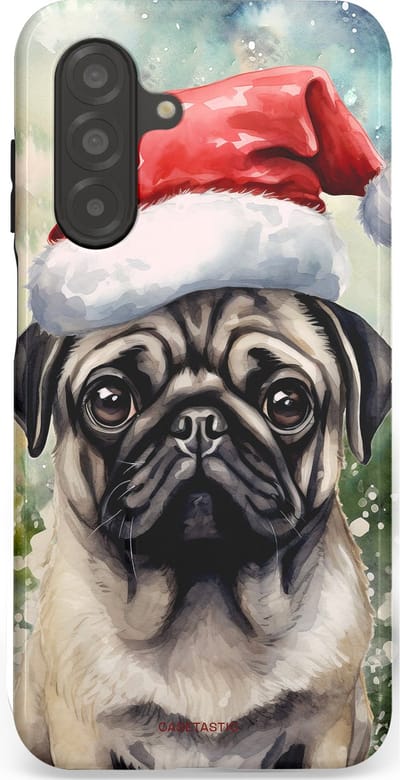 Casetastic hoesje geschikt voor Samsung Galaxy A26 - Dubbellaagse bescherming - Aquarel Kerstmis Pug Hond - Fashion Case - Grijs Taupe Donkergrijs Saliegroen
