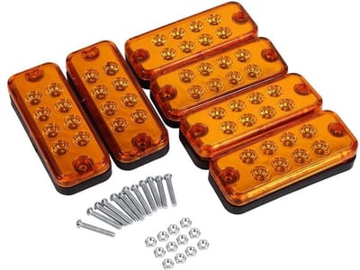 6 staande lampen, zijdelingse marker, voor aanhangers, 12 V, 8 LED's, rechthoekig, voor vrachtwagen, auto, automatisch, met schroeven default Geel
