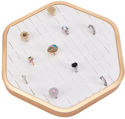 Dailygoods- Ringorganizer stapelbaar - 92 sleuven - Zeshoekig design - Kunstleer - Sieraden opberger - Afmetingen 27 x 29,8 cm - Sieradenopberger