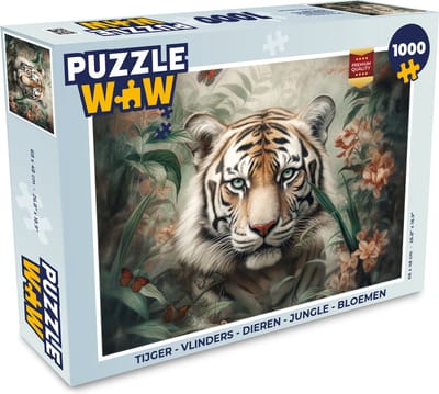 Puzzel Tijger - Vlinders - Dieren - Jungle - Bloemen - Legpuzzel - Puzzel 1000 stukjes volwassenen